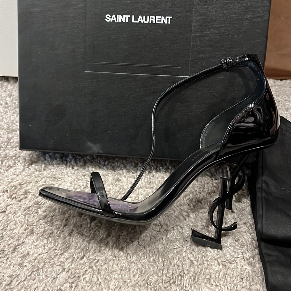 Saint Laurent - Black YSL heel. Open Toe (worn once in grass hard grass)